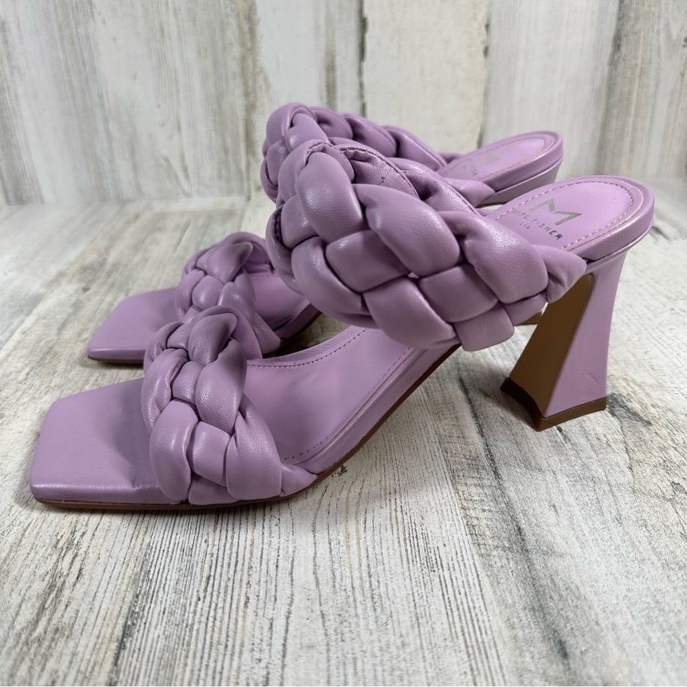 Marc Fisher Heeled Sandals Women's 8 Lilac Purple Braided Leather Hammy - Picture 1 of 7